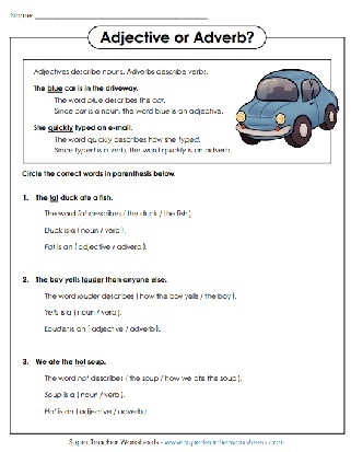 Adjective Adverb - Parts of Speech Worksheet