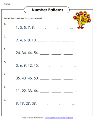 Basic Number Patterns - Worksheets