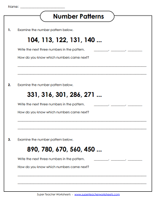 Number Pattern Worksheets