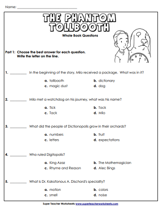Phantom Tollbooth Book Worksheets