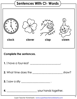Practicing cl Words Worksheets