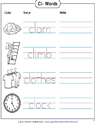 Writing cl Words Worksheets