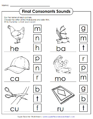 Phonics Ending Consonant Sounds - Worksheets