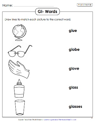 Phonics Worksheets - GL Consonant Blend Sound