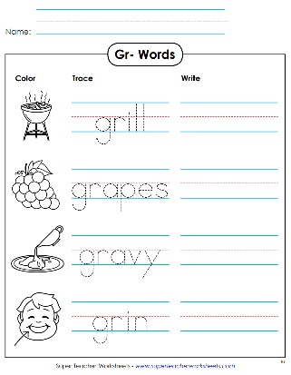 Phonics Worksheets - GR Consonant Blend Sound