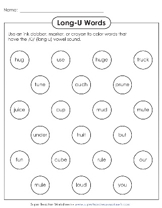 Printable Phonics Worksheets Long Vowel U Sound