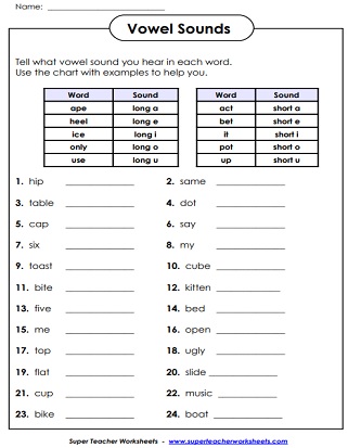 Long & Short Vowel Sounds Worksheet