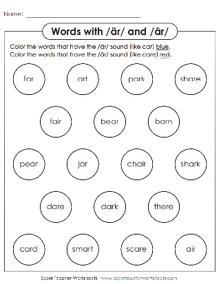Phonics Worksheets - R-Controlled Air Sound