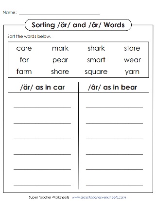 Printable Phonics Worksheets - R-Controlled Air Sound