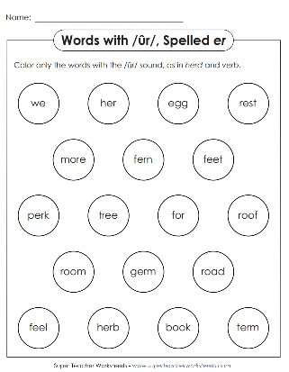 Phonics Worksheets - R-controlled ER Sound