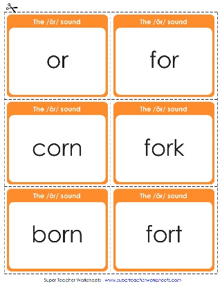 Phonics Worksheets R controlled OR - Flashcards