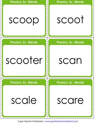 Phonics SC Blends Flash Cards