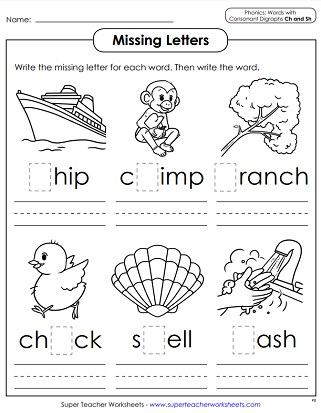 Phonics Worksheets - SH and CH Sounds