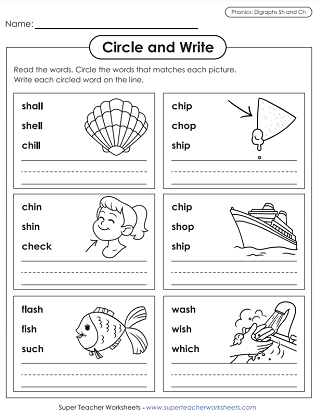 Phonics Worksheets: Sh and Ch Sounds