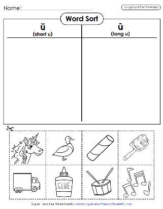 Printable Phonics Worksheets - Vowel Sounds- Short U Long U