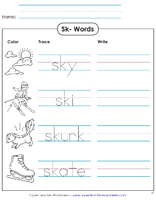 Phonics Worksheets - SK Blend Sound