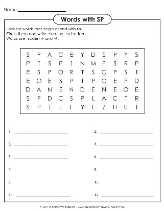 Printable Phonics Worksheets - SP Consonant Blend