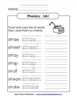 Phonics Worksheets - STR Sound