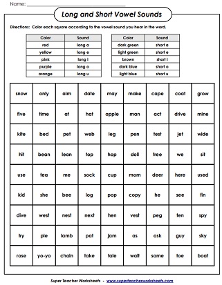 Worksheet - Long & Short Vowels