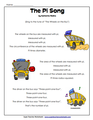 Pi Worksheet (Song)