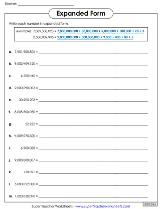 Expanded Form Worksheet Billions