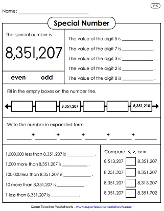Place Value Worksheets: 7 Digits