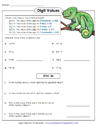 Decimal Hundredths Worksheet