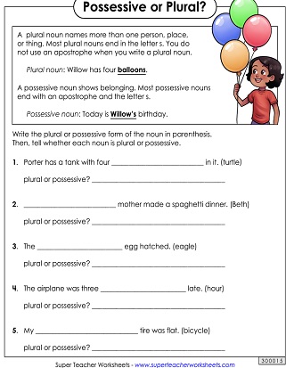 Identify Plural or Possessive Nouns Worksheet