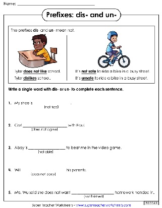 Prefixes words with Dis- and Un- worksheet