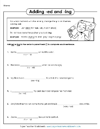 Suffixes words ending in -ed and -ing worksheet