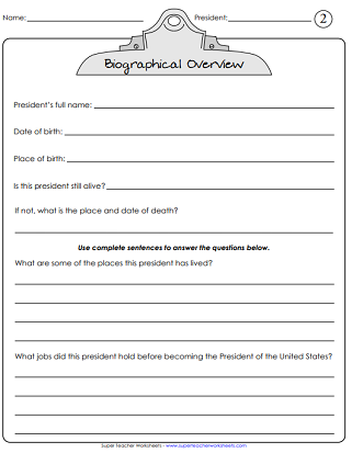 President's Day Worksheet (Biography)