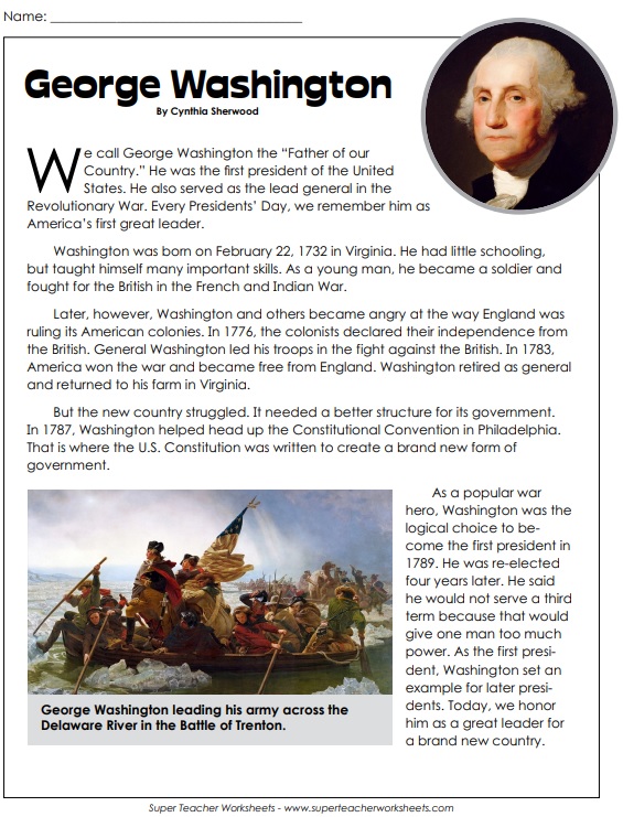 President's Day - George Washington - Worksheet