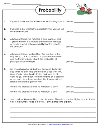Probability Worksheets - Word Problems