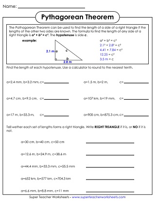 Pythagorean Theorem Worksheets