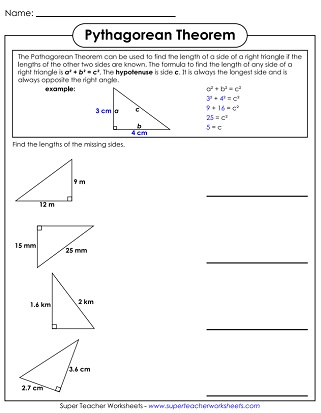 Basic Pythagorean Theorem Worksheets