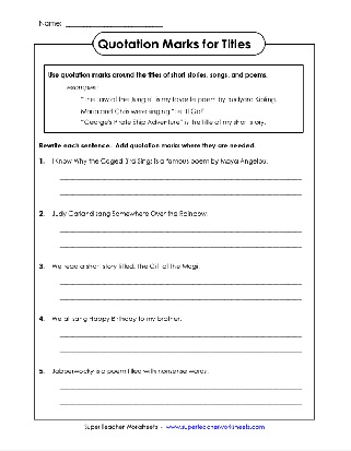 Quotation Marks for Titles Worksheet