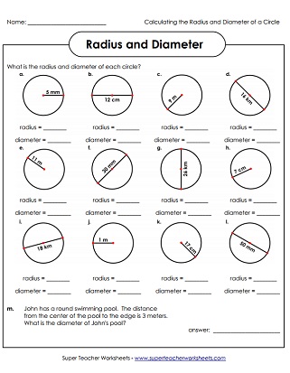 Radius & Diameter Worksheets, Circumference & Area Worksheets