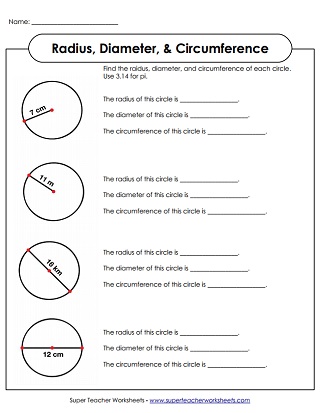 Radius & Diameter Worksheets, Circumference & Area Worksheets