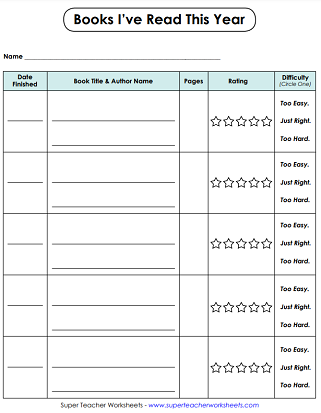 Reading Log Worksheets