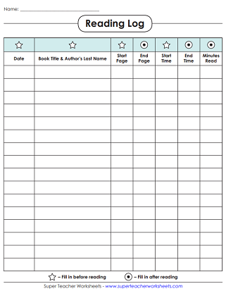 Printable Reading Log Worksheets