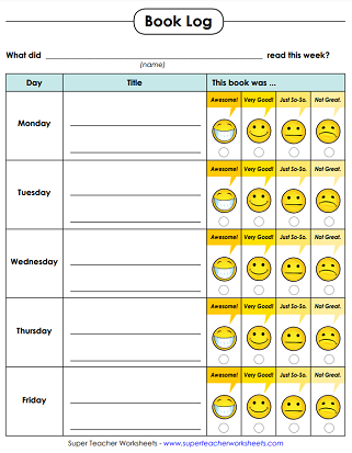 Reading Log Worksheets