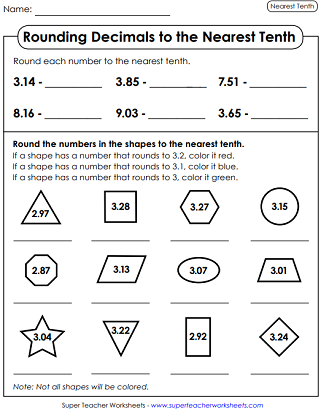 Printable Rounding Worksheets (Decimals)