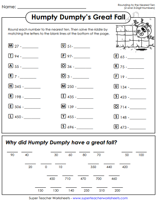 Round to the Nearest Ten Worksheet