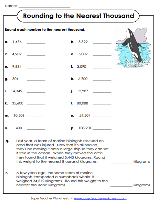Rounding Printable Worksheets (Nearest Thousand)