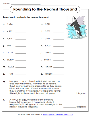 Rounding Worksheets (Nearest Thousand)