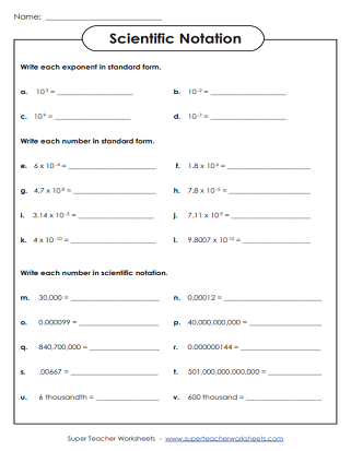 Scientific Notation Worksheets