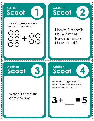Scoot Basic Addition Classroom Game Worksheet