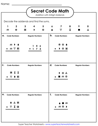 Secret Code Math Worksheets