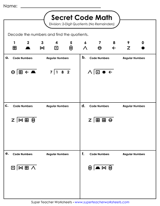 secret code math worksheets