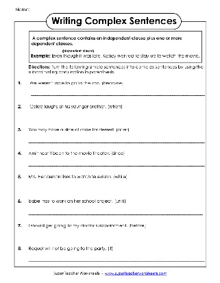 Writing Complex Sentences Worksheet